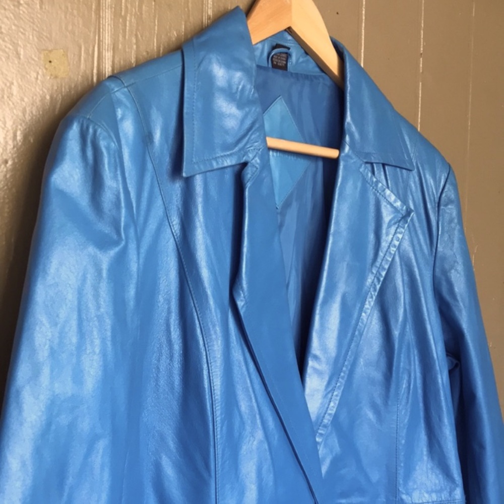 Blue Genuine Leather Jacket Blazer by Worthington, Vintage 90’s